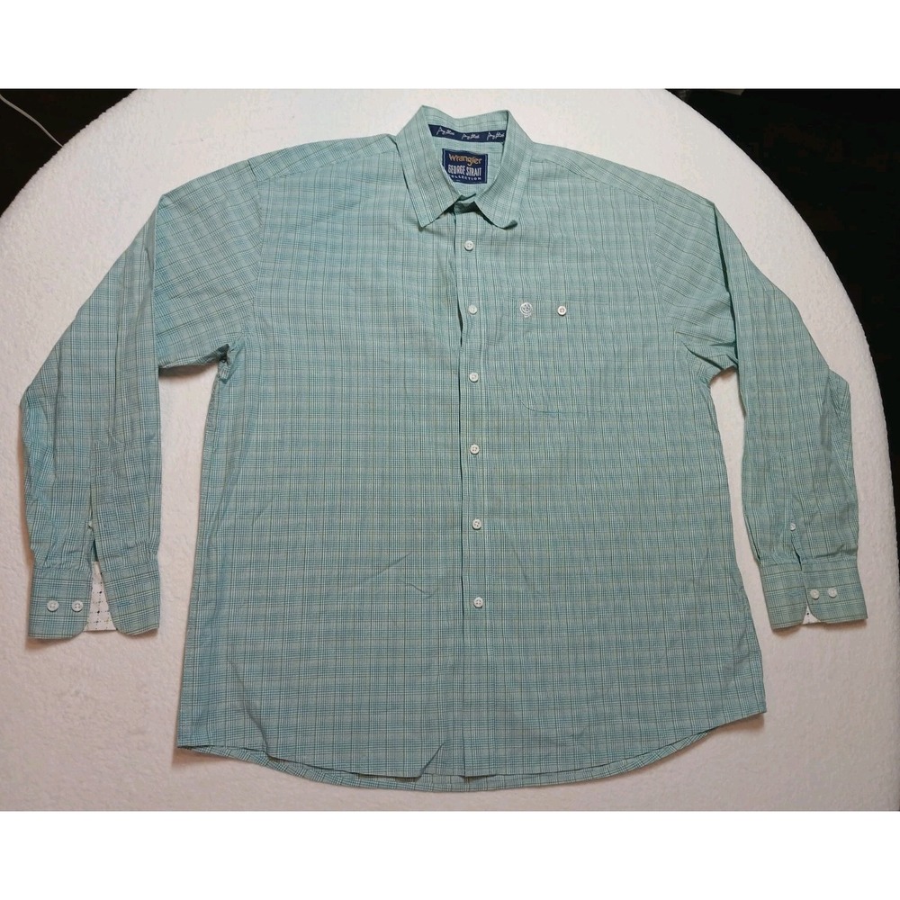 Wrangler George Strait Aqua Blue Tartan Plaid Cowboy Cut Western Shirt Mens XL